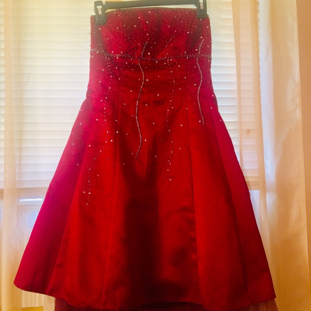 Burgundy strapless dress